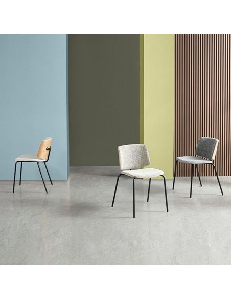 Cadeira design ROMINA Tecido cinza, encosto de madeira