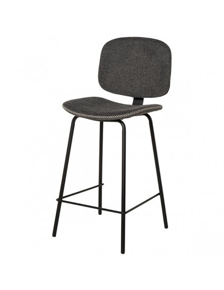 Banqueta baja LOGAN 65 de design retrô, tecido Forest e metal preto.