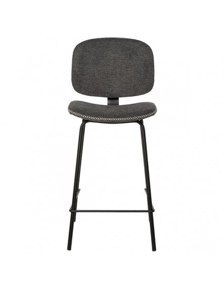 Banqueta baja LOGAN 65 de design retrô, tecido Forest e metal preto.