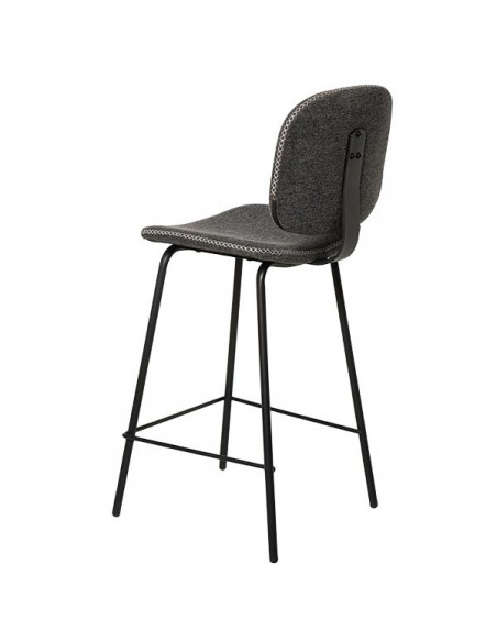 Banqueta baja LOGAN 65 de design retrô, tecido Forest e metal preto.