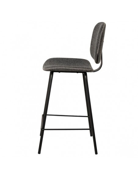 Banqueta baja LOGAN 65 de design retrô, tecido Forest e metal preto.