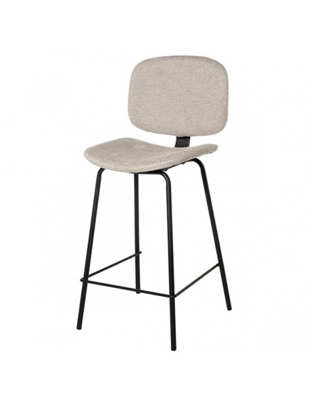 Taburete bajo de diseño retro LOGAN 65, tejido Forest y metal negro.