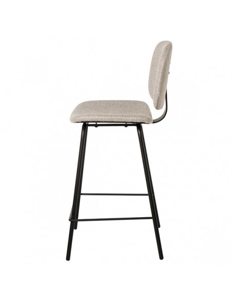 Taburete bajo de diseño retro LOGAN 65, tejido Forest y metal negro.