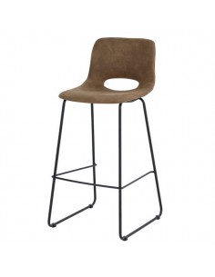 Taburete Zahara 75, tejido suede y patas de metal negro.