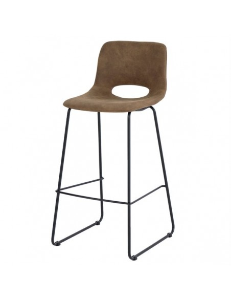 Banqueta Zahara 75 cm, tecido camurça e pernas em metal preto.