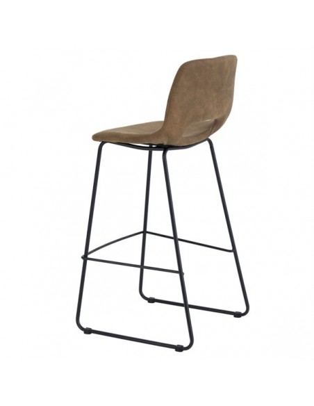 Banqueta Zahara 75 cm, tecido camurça e pernas em metal preto.
