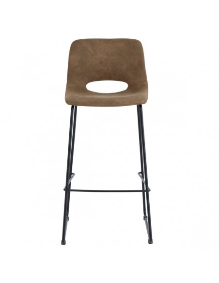 Banqueta Zahara 75 cm, tecido camurça e pernas em metal preto.