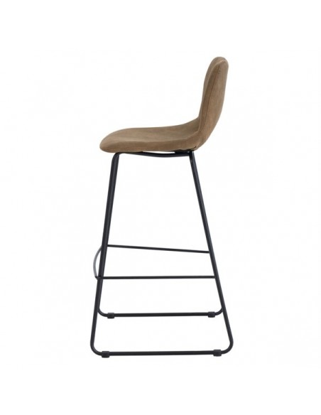 Banqueta Zahara 75 cm, tecido camurça e pernas em metal preto.