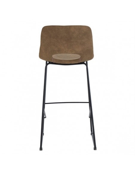 Banqueta Zahara 75 cm, tecido camurça e pernas em metal preto.