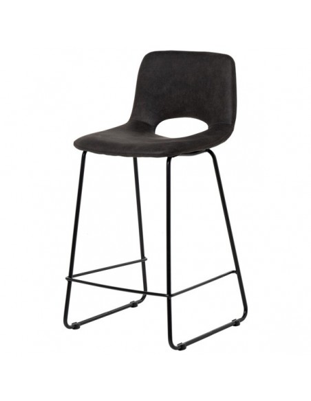 Taburete bajo Zahara 65, tejido suede y patín de metal negro.