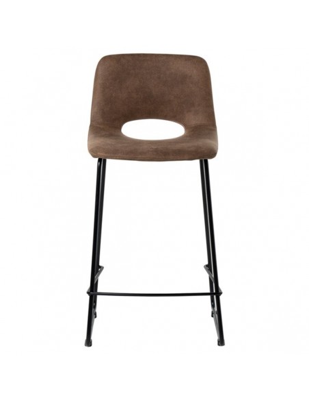 Taburete bajo Zahara 65, tejido suede y patín de metal negro.