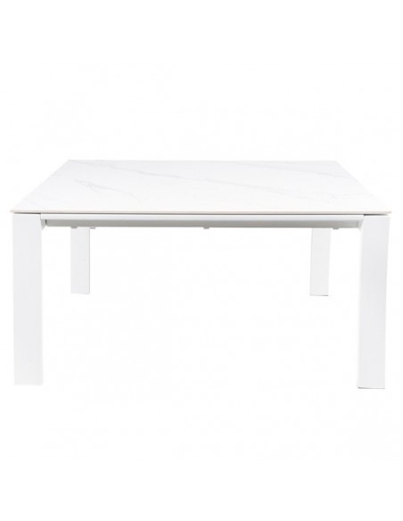 Mesa extensível JANET 140 (190-240) x 90. Porcelânico branco e base metálica branca.