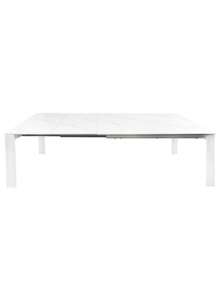 Mesa extensível JANET 140 (190-240) x 90. Porcelânico branco e base metálica branca.