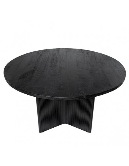 Mesa redonda artesanal FARIS 120, madera maciza de mango negra