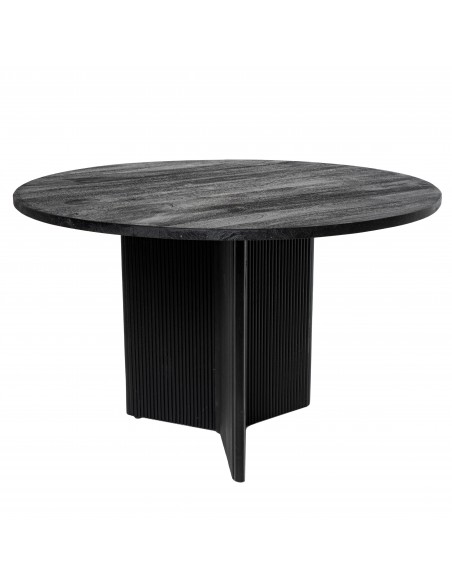 Mesa redonda artesanal FARIS 120, madera maciza de mango negra