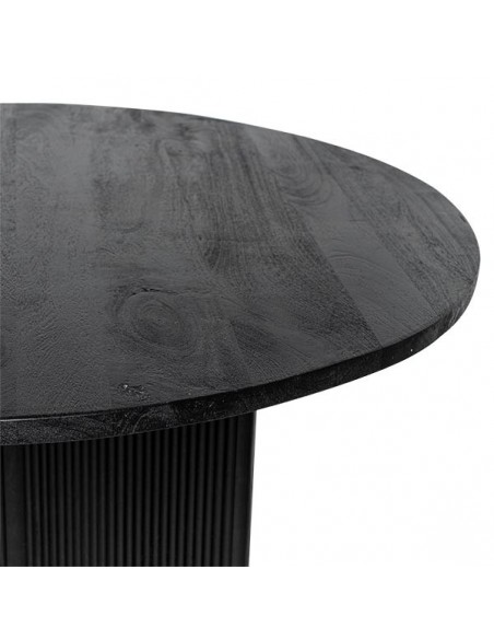 Mesa redonda artesanal FARIS 120, madera maciza de mango negra