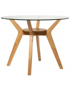 Mesa redonda SABRINE 100, cristal y patas de madera...