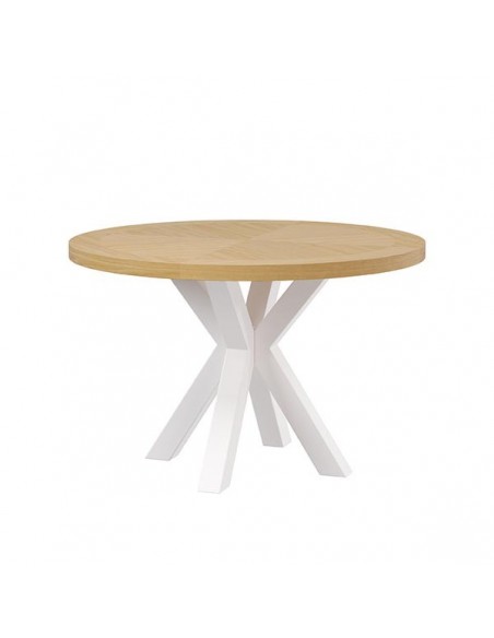 Mesa redonda BEVERLY 120, chapa de roble y metal blanco