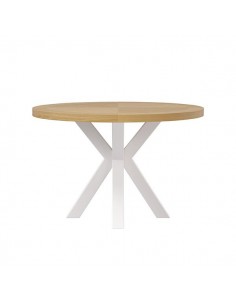 Mesa redonda BEVERLY 120, chapa de roble y metal blanco