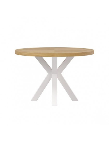 Mesa redonda BEVERLY 120, chapa de roble y metal blanco