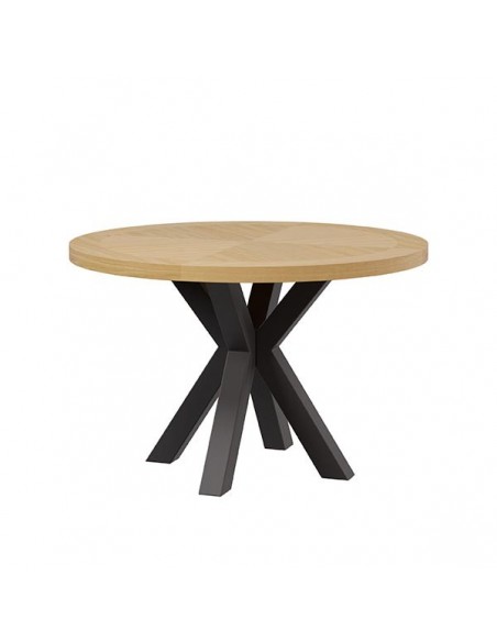 Mesa redonda BEVERLY 120, chapa de roble y metal negro