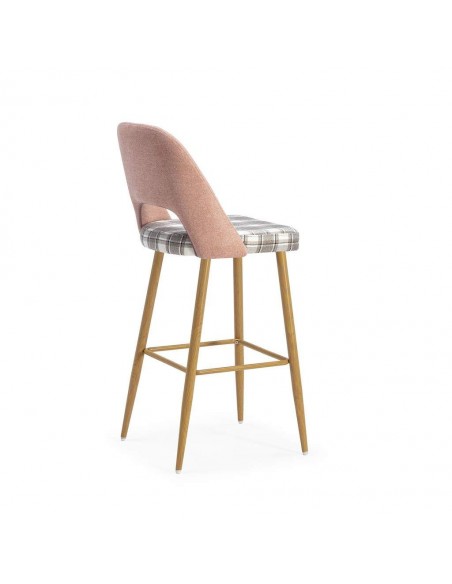 Taburete bajo en tejido de cuadros combinado MOCCIA 65, patas metal simil madera.
