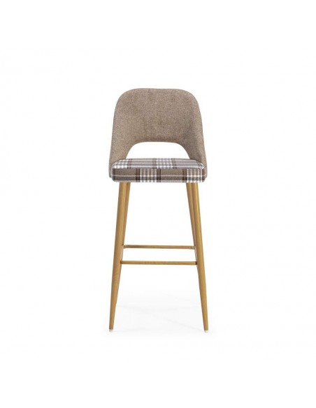 Taburete bajo en tejido de cuadros combinado MOCCIA 65, patas metal simil madera.