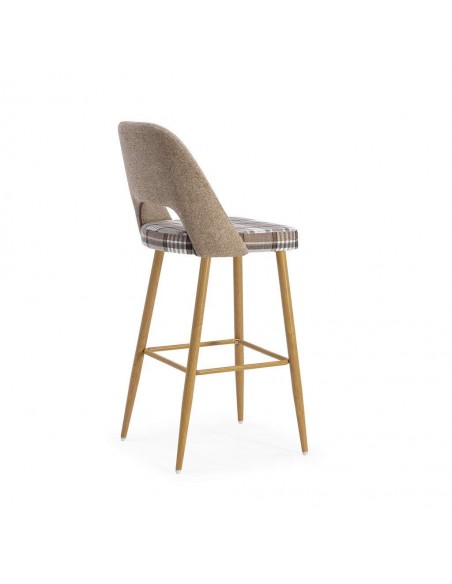 Taburete bajo en tejido de cuadros combinado MOCCIA 65, patas metal simil madera.