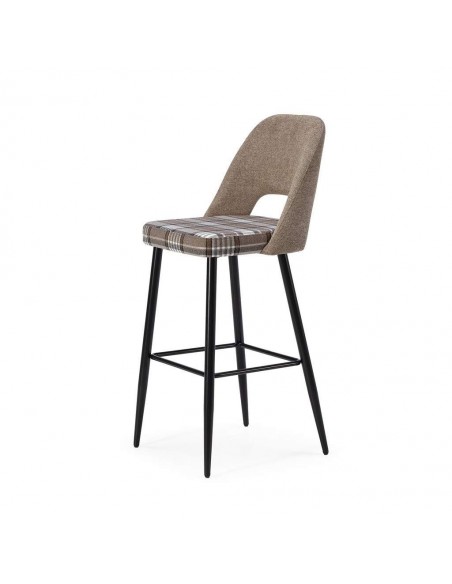 Taburete bajo en tejido de cuadros combinado MOCCIA 65, metal negro.