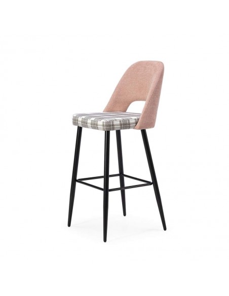 Taburete bajo en tejido de cuadros combinado MOCCIA 65, metal negro.