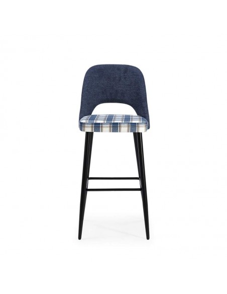 Banqueta baixa em tecido de quadrados combinado MOCCIA 65, metal preto.