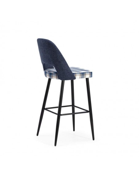 Banqueta baixa em tecido de quadrados combinado MOCCIA 65, metal preto.