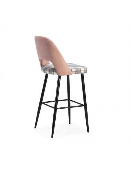 Banqueta baixa em tecido de quadrados combinado MOCCIA 65, metal preto.