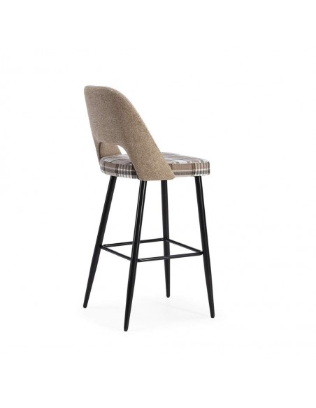 Taburete bajo en tejido de cuadros combinado MOCCIA 65, metal negro.
