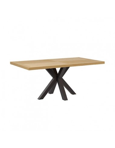 Mesa fixa ELAINE 200x100cm, folheado a carvalho e metal preto.
