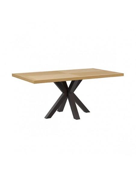 Mesa fixa ELAINE 200x100cm, folheado a carvalho e metal preto.