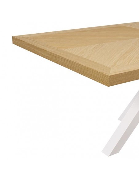 Mesa fija ELAINE 140 x 90, chapa de roble y metal blanco.