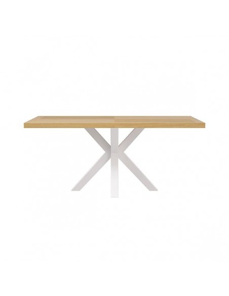 Mesa fixa ELAINE 140 x 90, folheado a carvalho e metal branco.