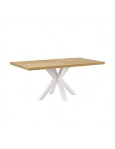 Mesa fija ELAINE 160 x 90, chapa de roble y metal blanco.