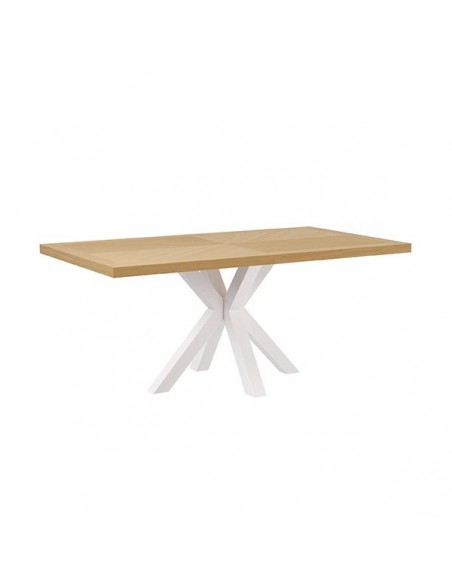 Mesa fixa ELAINE 200 x 100, folheado a carvalho e metal branco.