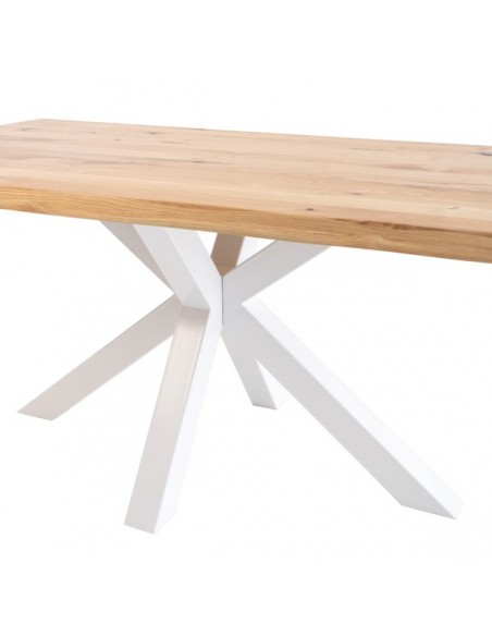 Mesa diseño industrial GRACE 160 x 90, roble macizo y metal blanco