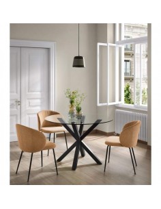 Mesa redonda de cristal Argo 120, base de acero en negro 2