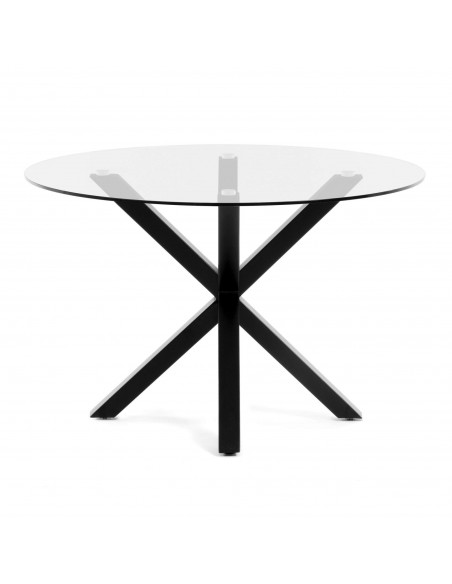 ARYA Mesa 119X119negro, cristal transparente.