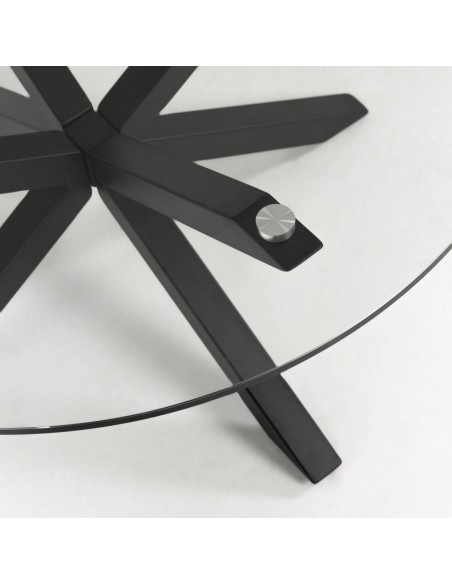 Mesa redonda de vidro Argo 120, base em aço preto
