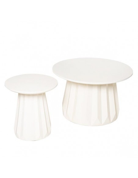 Mesa de centro redonda artesanal QADIM 40, madera mango acabado simil cemento