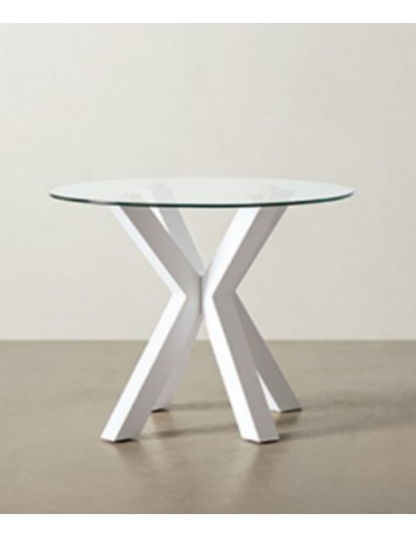 Mesa redonda de vidro Argo 100, base em aço branco