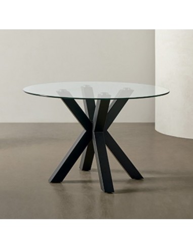 Mesa redonda de vidro Argo 120, base em aço preto