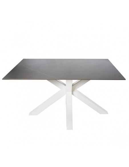 Mesa ARGO 140 x 90, porcelânico Athena e base em metal branco.