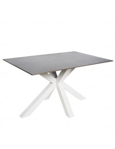 Mesa ARGO 140 x 90, porcelánico atenea y metal blanco.
