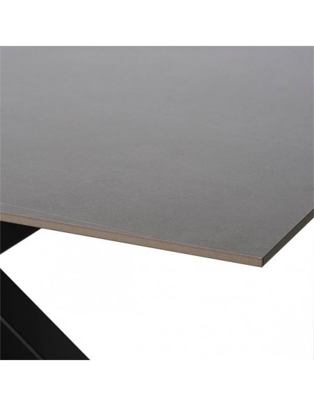 Mesa ARGO 140 x 90, porcelánico atenea y base de metal negro.